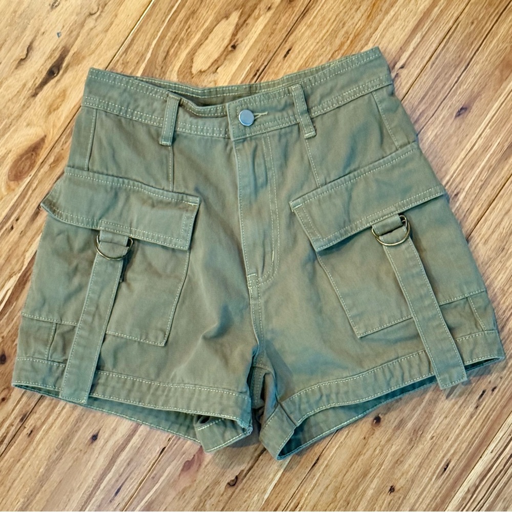 Cider Women’s Solid Pocket‎ Mini Shorts Olive Green Cotton Olive Green Sz XS
